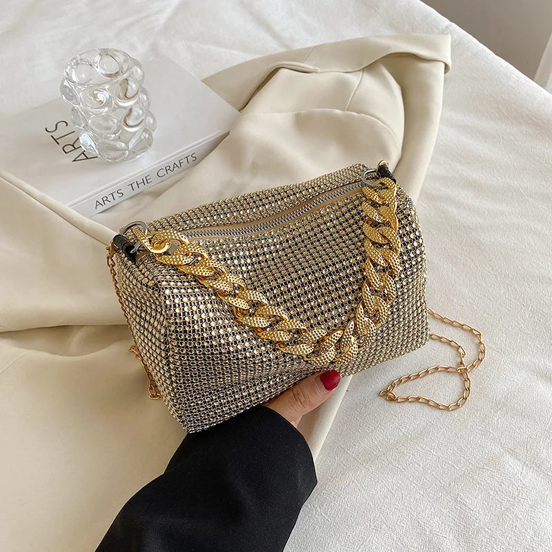 Allover Rhinestone Bucket Bag, Glitter Chain Prom Purse, Women&