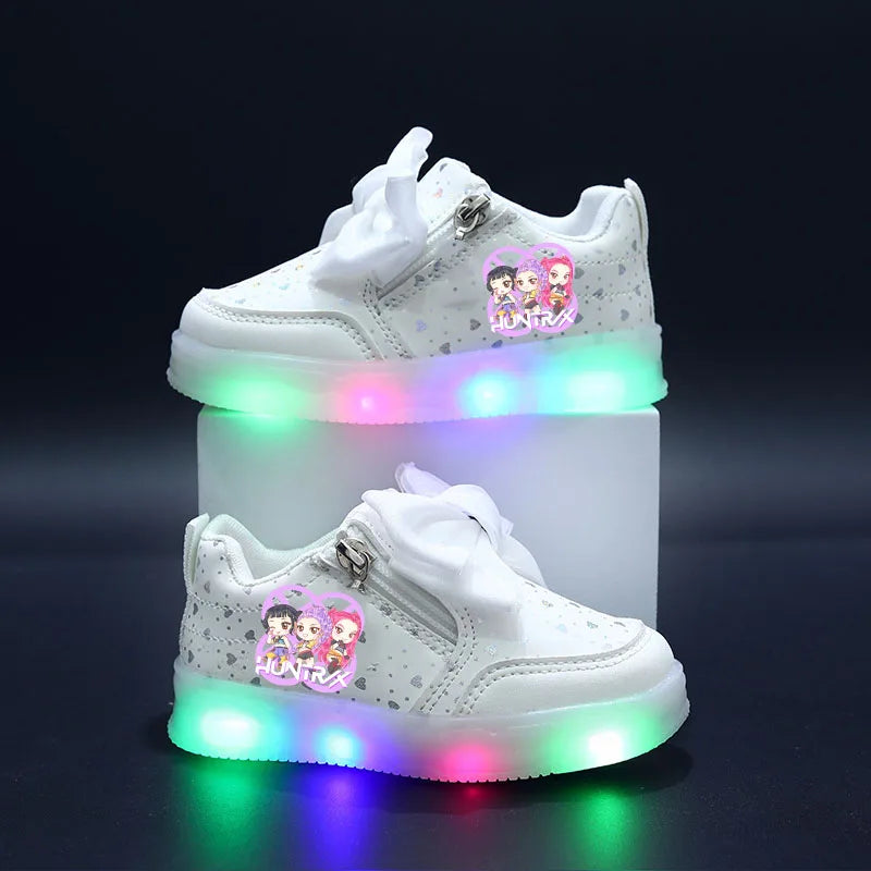 KPop Demon Hunters Shoes For Kids Children LED Shoes Baby Toddler Shoes 2-6 Y Anime Huntrix Luminous Sport Shoes Size 21-30