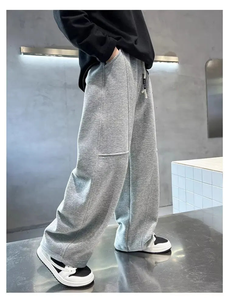 Crisluvᵀᴹ Boys Wide‑Leg Sweatpants 5–14Y – Elastic Waist Spring Streetwear Pants