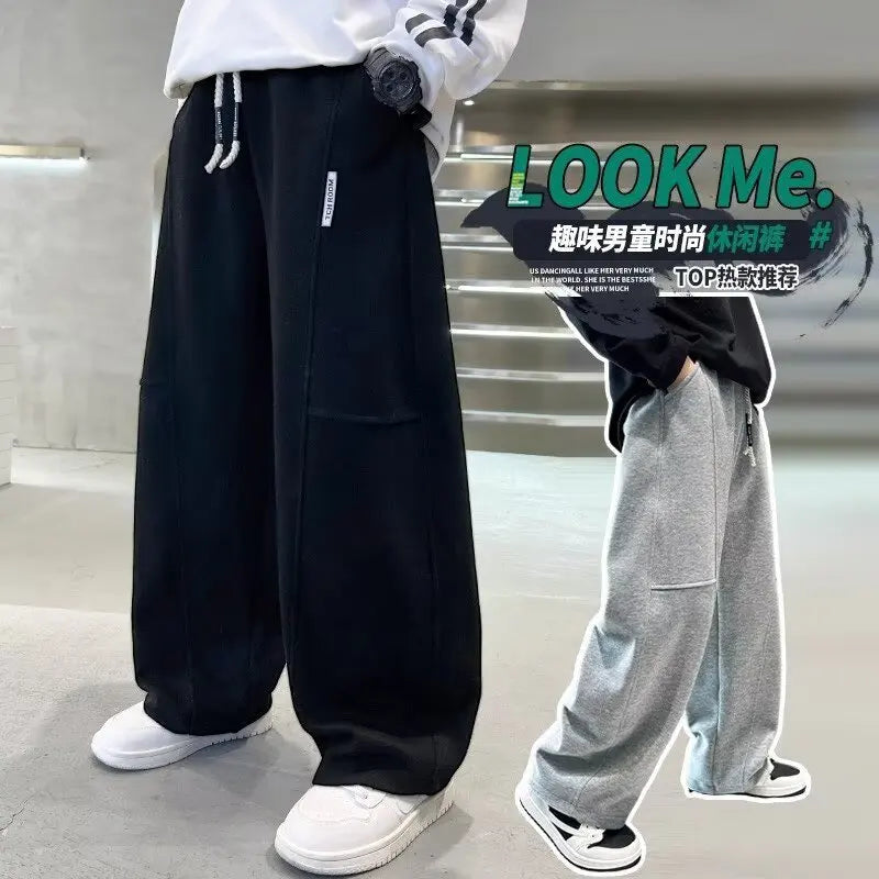 Crisluvᵀᴹ Boys Wide‑Leg Sweatpants 5–14Y – Elastic Waist Spring Streetwear Pants
