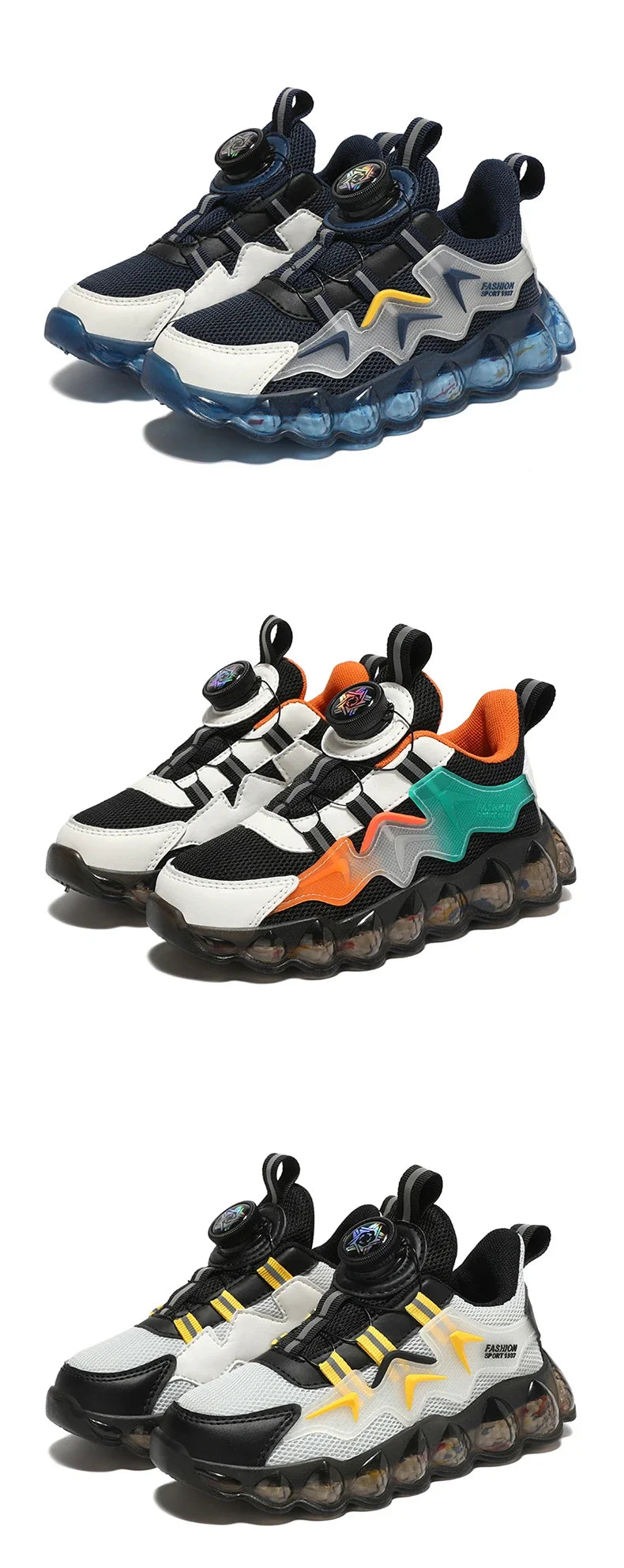 Children Shoes Thick Soled Running Rotary Buckle Kids Sports Casual Tennis For Girls Boys Outdoor Mesh Breathable Unisex Sneaker