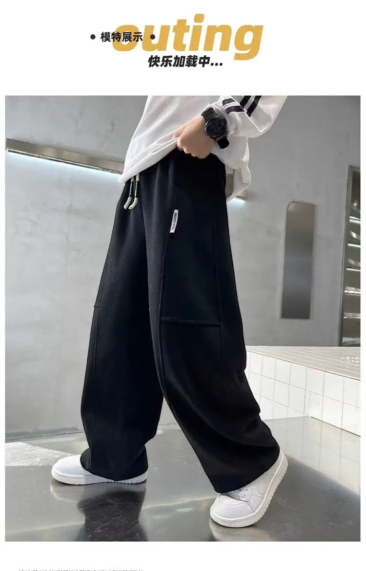 Crisluvᵀᴹ Boys Wide‑Leg Sweatpants 5–14Y – Elastic Waist Spring Streetwear Pants