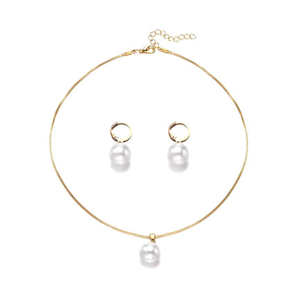 2 Pieces Of Round Pearl Jewelry Set, Earrings, Pendants, Necklaces, Ladies&