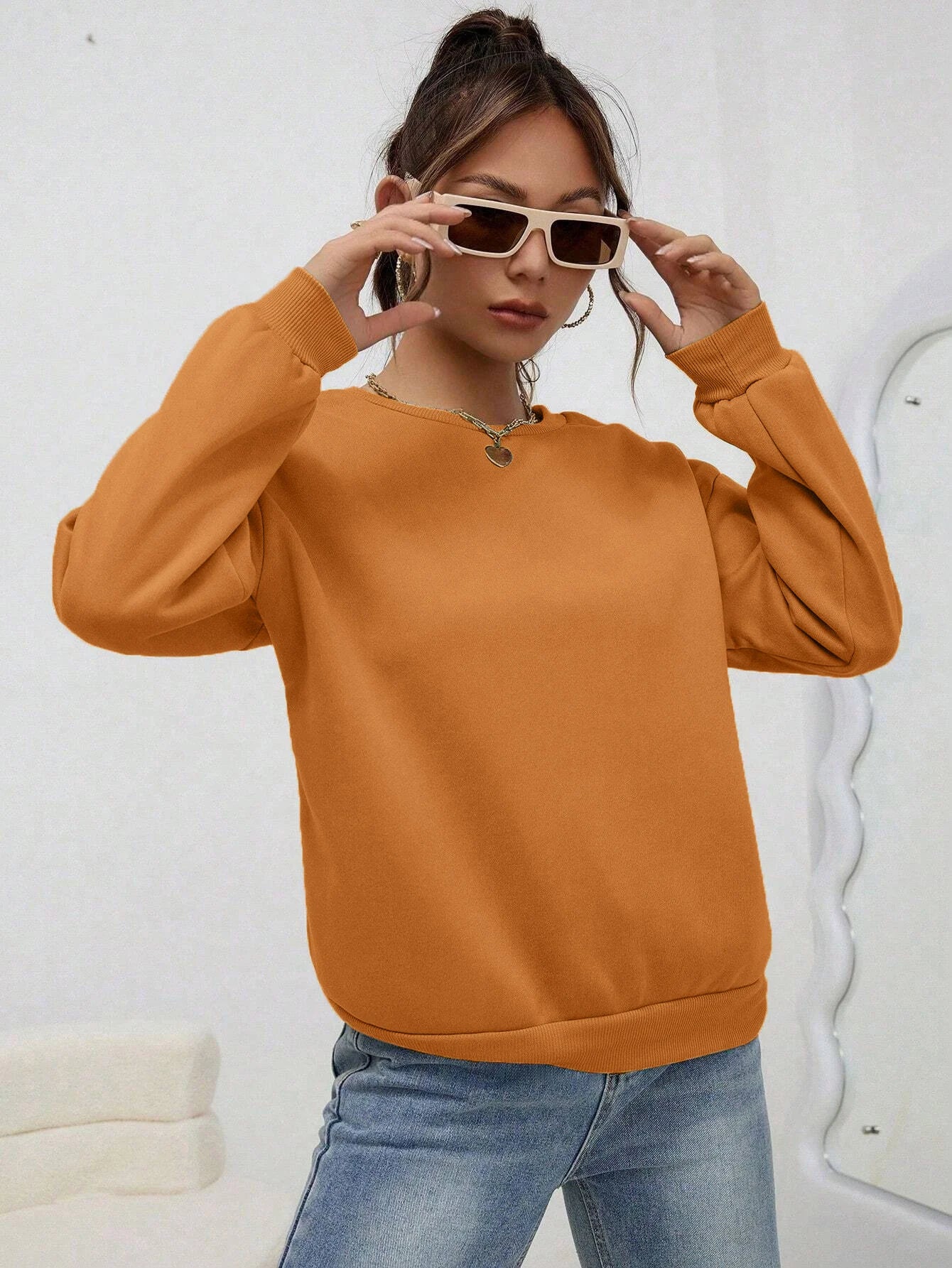 Women’s Casual Solid Color Hoodie – Loose Crewneck Autumn Pullover