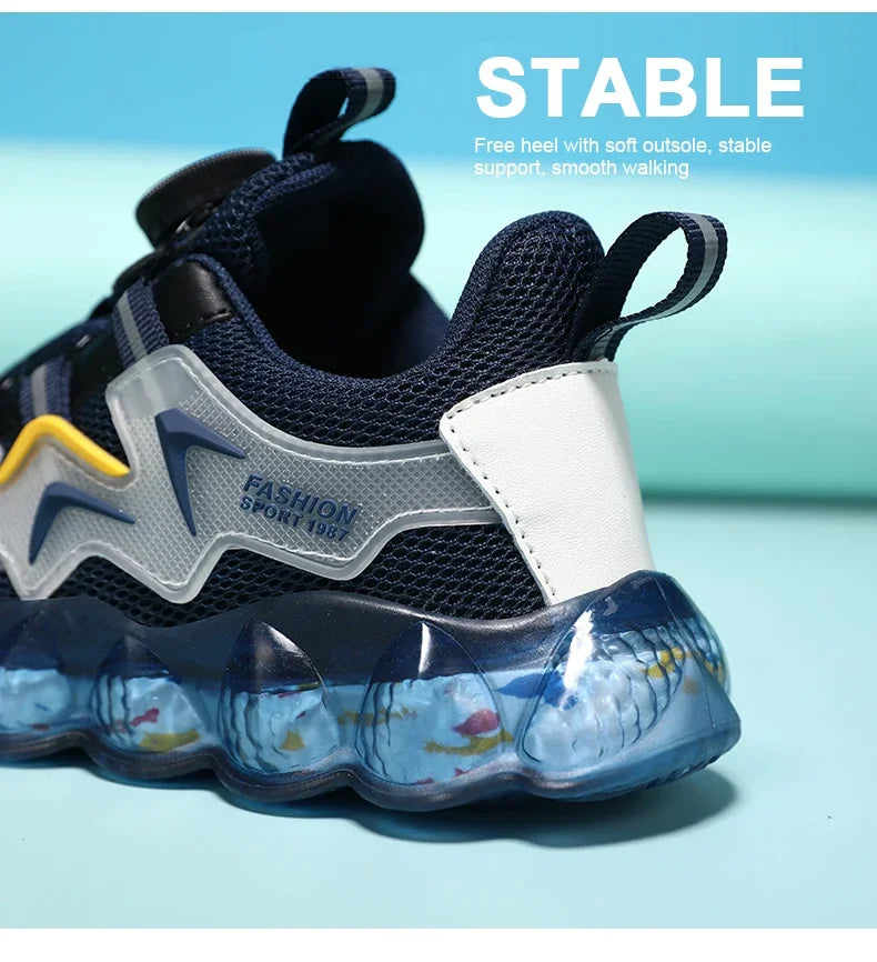 Children Shoes Thick Soled Running Rotary Buckle Kids Sports Casual Tennis For Girls Boys Outdoor Mesh Breathable Unisex Sneaker