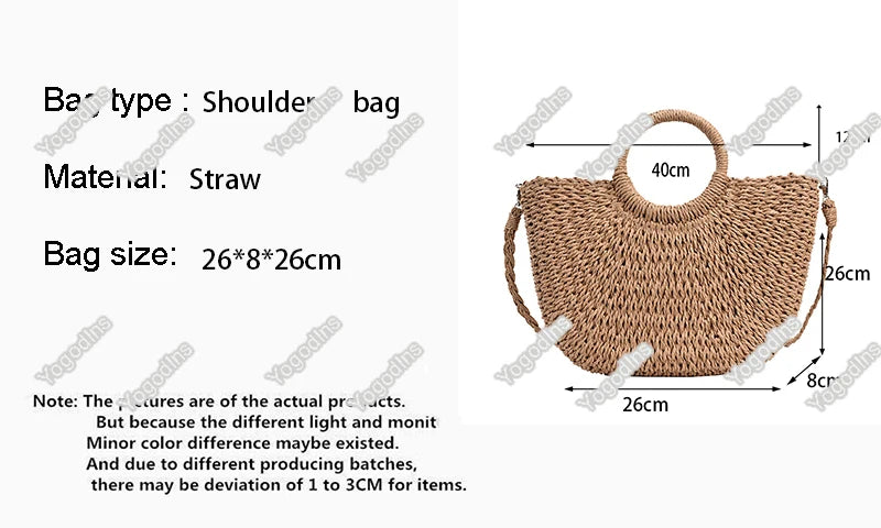 Straw Woven Handbags For Women Handmade Travel Seaside Beach Bag Summer New Handle Bucket Bag Shopping Tote Bag Basket Bolsa