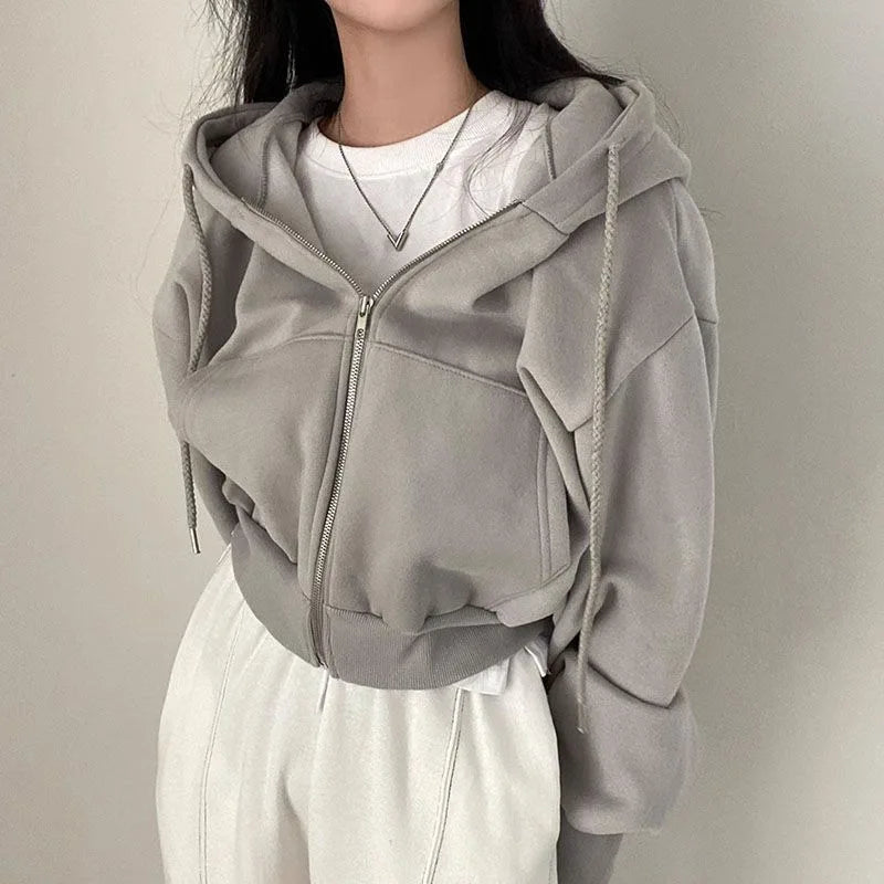 Women’s Zip-Up Hooded Hoodie – Autumn Winter Streetwear Crop Jacket  If you want: