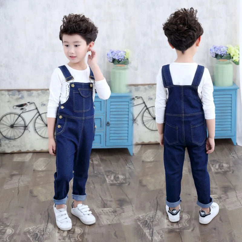 New Kids Denim Overalls for Teenagers Spring Jeans Dungarees Girls Pocket Jumpsuit Children Boys Pants For Age 5 7 9 11 13 Years