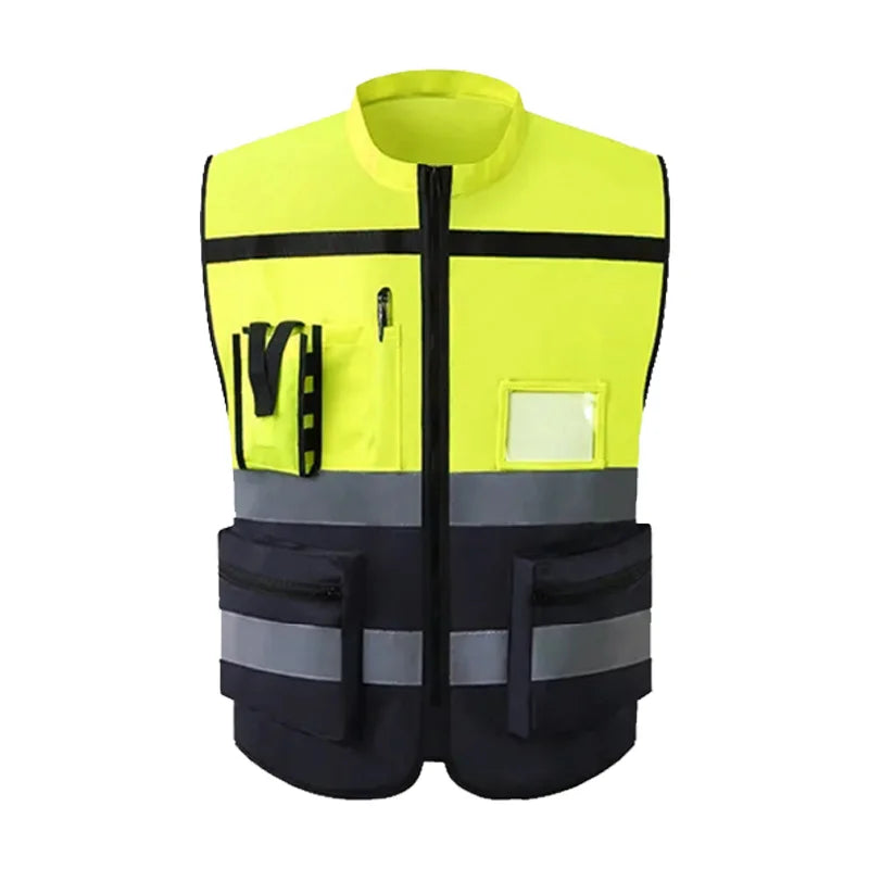 Custom LOGO Safety Vest for Men Work Vest with Pockets and Zipper Safety Construction Two Tone Workwear Vest Volunteer Uniform