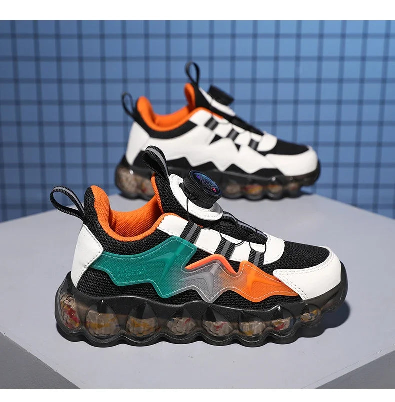 Children Shoes Thick Soled Running Rotary Buckle Kids Sports Casual Tennis For Girls Boys Outdoor Mesh Breathable Unisex Sneaker