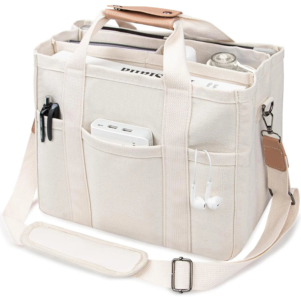 Women’s Canvas Tote Bag with Multiple Pockets, Large Capacity Shoulder Messenger Bag, Stylish, Durable &amp; Versatile for Daily