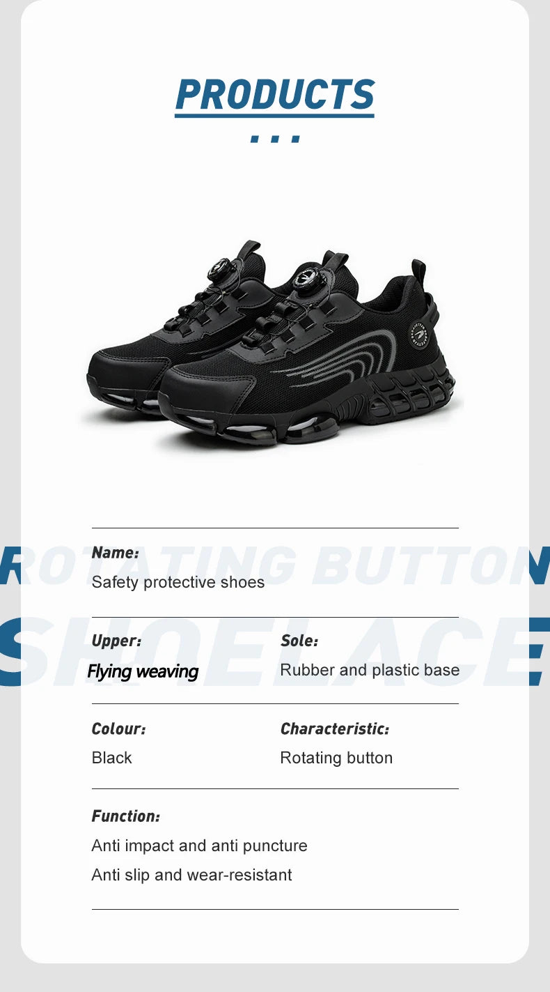 Rotating Button Unisex Safety Shoes Men For Work Sneakers Shoes Puncture-Proof Protective Women Shoes Steel Toe Work footwear