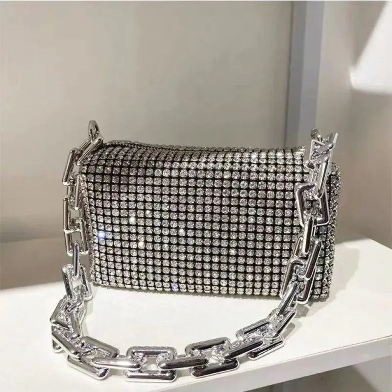 Allover Rhinestone Bucket Bag, Glitter Chain Prom Purse, Women&