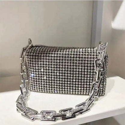 Allover Rhinestone Bucket Bag, Glitter Chain Prom Purse, Women&
