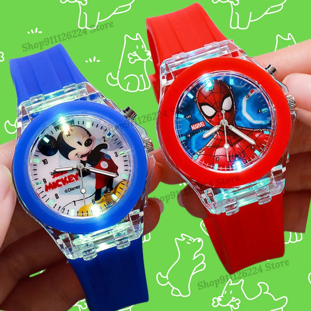 Disney Kids LED Quartz Watch – Mickey Mouse Cartoon Silicone Strap Children Wristwatch