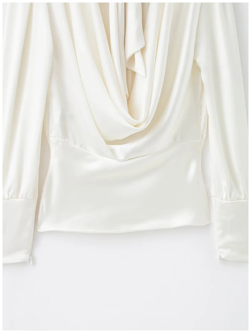 Womens Satin Textured Backless Blouse With Bow Detail Long Sleeves Elegant And Silky Women S Shirt Top For Everyday Casual Wear