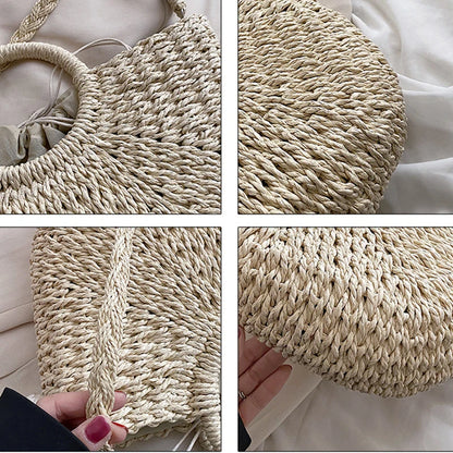 Straw Woven Handbags For Women Handmade Travel Seaside Beach Bag Summer New Handle Bucket Bag Shopping Tote Bag Basket Bolsa