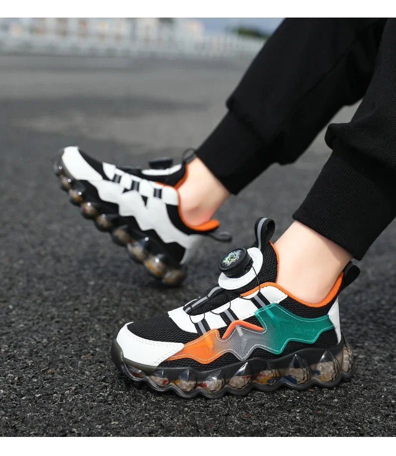 Children Shoes Thick Soled Running Rotary Buckle Kids Sports Casual Tennis For Girls Boys Outdoor Mesh Breathable Unisex Sneaker