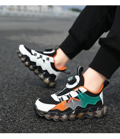 Children Shoes Thick Soled Running Rotary Buckle Kids Sports Casual Tennis For Girls Boys Outdoor Mesh Breathable Unisex Sneaker