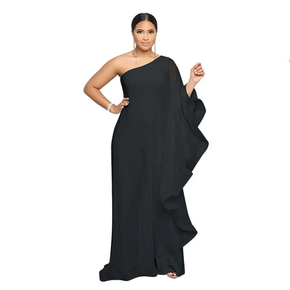 Crisluvᵀᴹ One-Shoulder Ruffle Sleeve Women’s Jumpsuit Elegant Slim Fit Aysmmetric Fashion Autumn