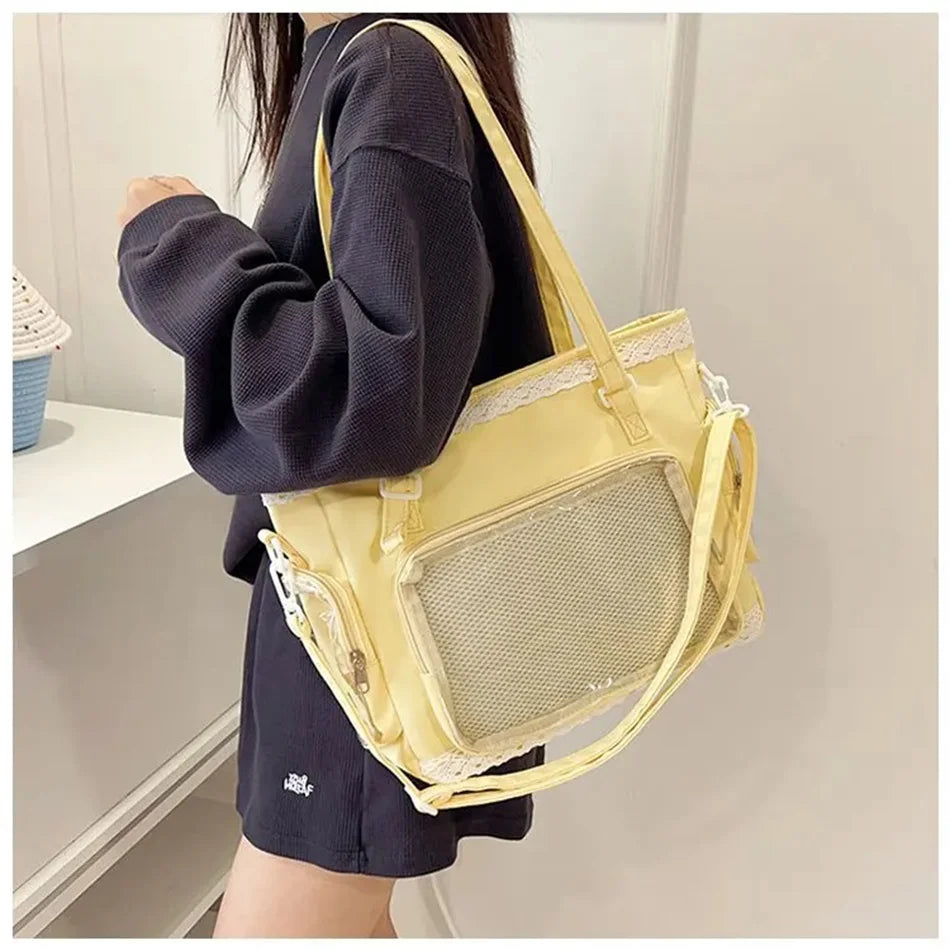 Japan Style Preppy Messenger Bag with Cute Bow Anime Shoulder Crossbody Bag For Sweet JK Girls Tote Bag
