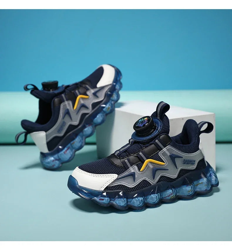 Children Shoes Thick Soled Running Rotary Buckle Kids Sports Casual Tennis For Girls Boys Outdoor Mesh Breathable Unisex Sneaker