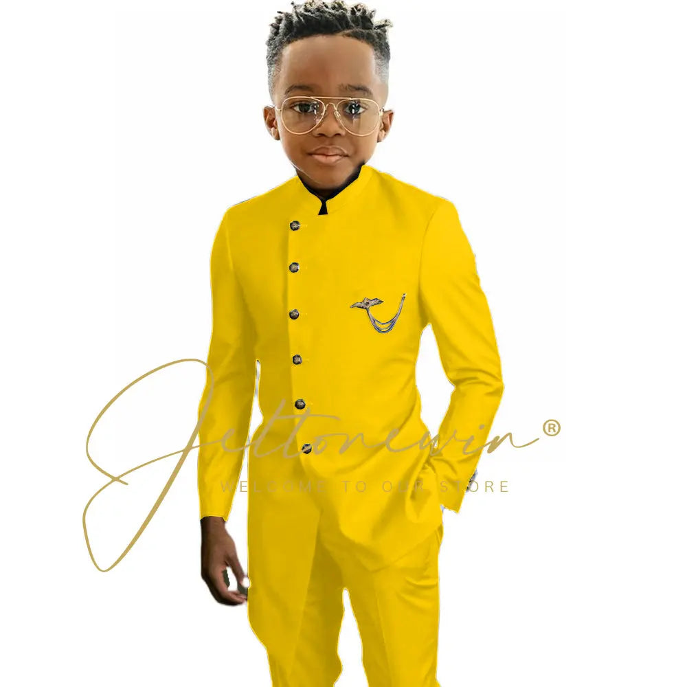 Royal Blue African Design Boys Suits Set For Wedding Formal Tuxedo Kids Costume Piano Performance Children Tailor Made