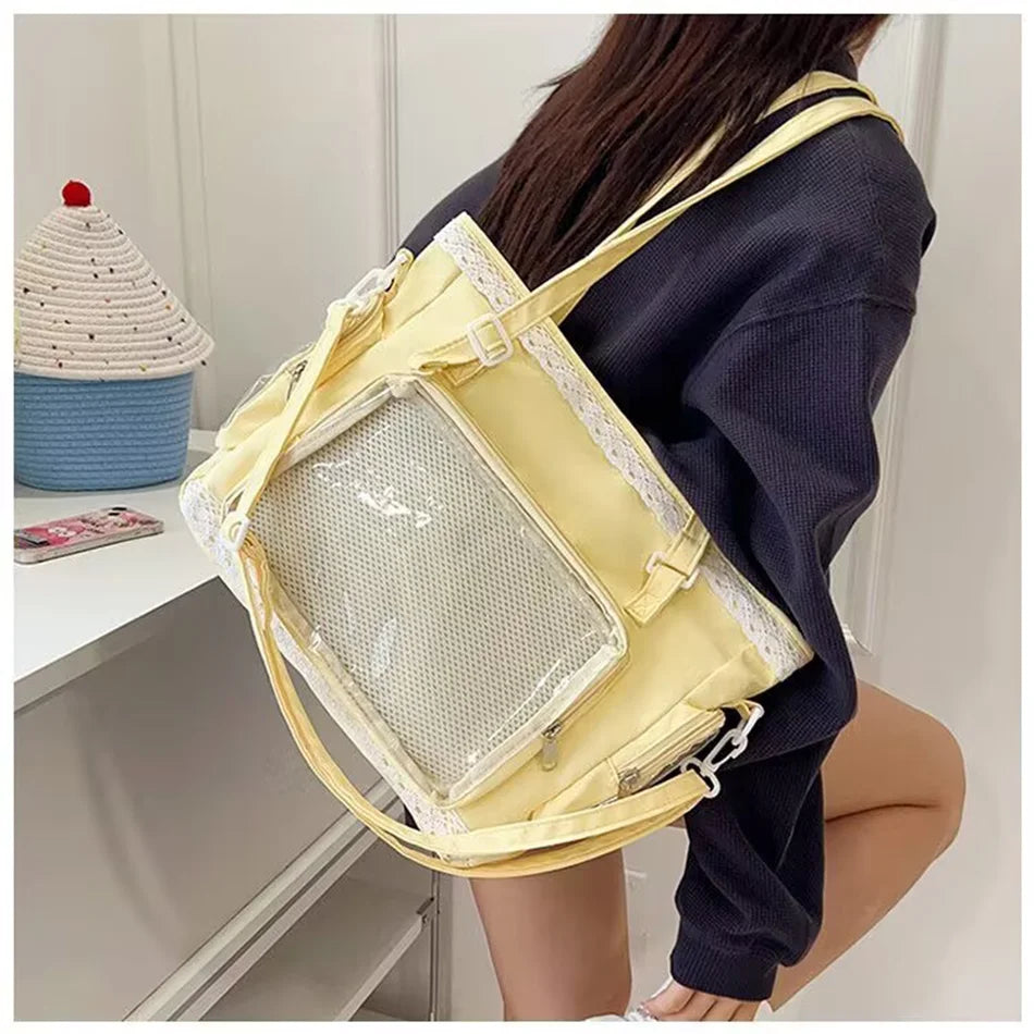 Japan Style Preppy Messenger Bag with Cute Bow Anime Shoulder Crossbody Bag For Sweet JK Girls Tote Bag