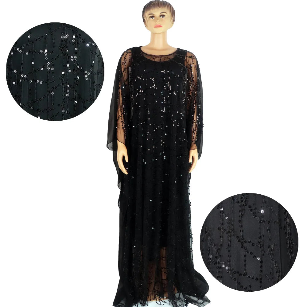 African Sequin Chiffon Maxi Dress Plus Size