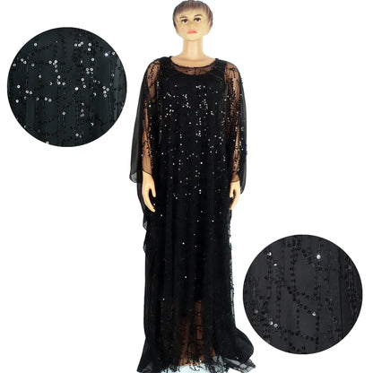 African Sequin Chiffon Maxi Dress Plus Size