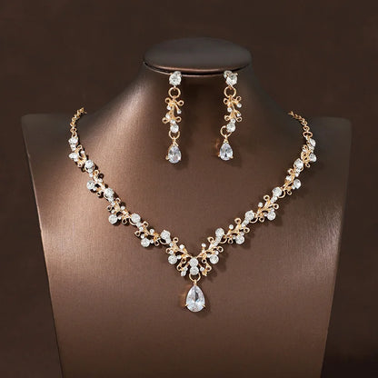Bridal Wedding Jewelry 4-piece Set, Alloy Crystal Crown&amp;Crystal Necklace&amp;Earrings Women&