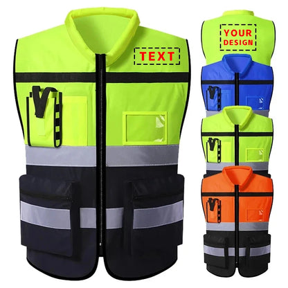Custom LOGO Safety Vest for Men Work Vest with Pockets and Zipper Safety Construction Two Tone Workwear Vest Volunteer Uniform
