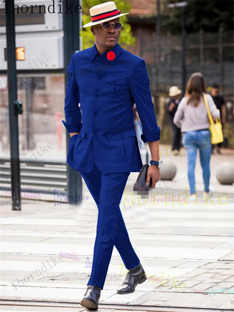 Thorndike Latest Affrica Classic Jacket Pants Designs Suits For Wedding Slim Fit Formal Set Men Groom Tuxedo Prom Costume Homme