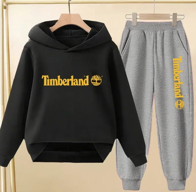 Enfants automne printemps tendance lettre imprimer 2 pièces sweat à capuche + pantalon survêtements 2-13 ans garçons filles tenu