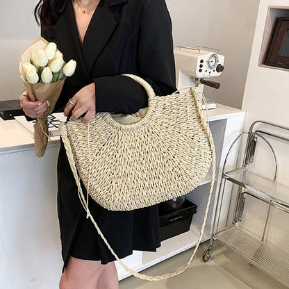Straw Woven Handbags For Women Handmade Travel Seaside Beach Bag Summer New Handle Bucket Bag Shopping Tote Bag Basket Bolsa