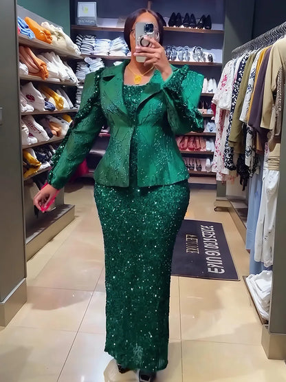 Luxury Sequin Coat Dress Set