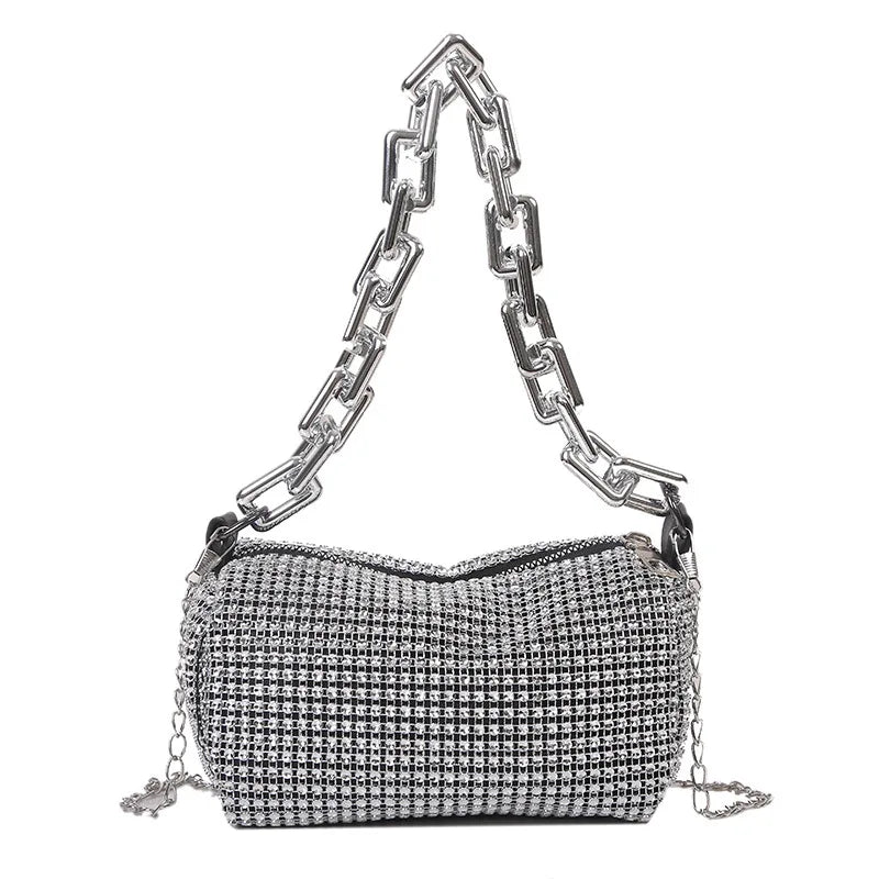 Allover Rhinestone Bucket Bag, Glitter Chain Prom Purse, Women&