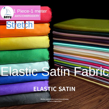 Stretch Satin Fabric By The Meter for Cheongsam Hanfu Dresses Sewing Plain Soft Skin-friendly High-density Cloth Thin Breathable