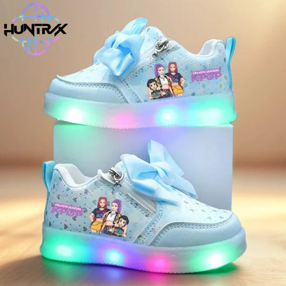 KPop Demon Hunters Shoes For Kids Children LED Shoes Baby Toddler Shoes 2-6 Y Anime Huntrix Luminous Sport Shoes Size 21-30