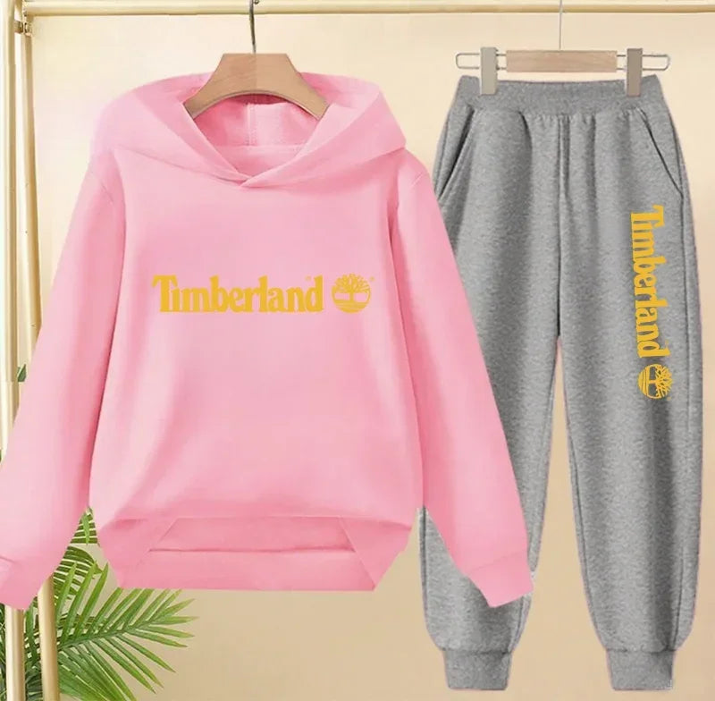 Enfants automne printemps tendance lettre imprimer 2 pièces sweat à capuche + pantalon survêtements 2-13 ans garçons filles tenu