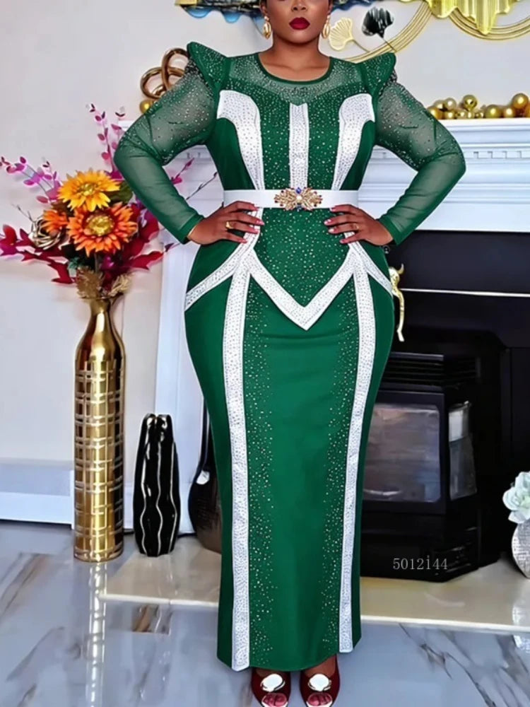 Plus Size African Party Dresses for Women Dashiki Diamond Pleated Long Dress Elegant Turkey Muslim Wedding Evening Gown 2026