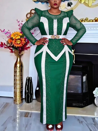 Plus Size African Party Dresses for Women Dashiki Diamond Pleated Long Dress Elegant Turkey Muslim Wedding Evening Gown 2026