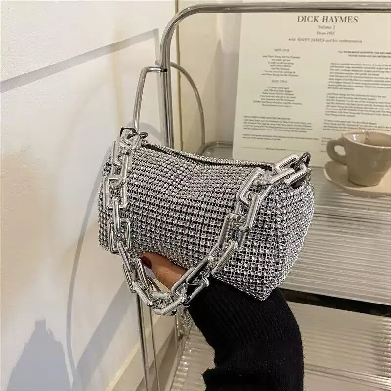 Allover Rhinestone Bucket Bag, Glitter Chain Prom Purse, Women&