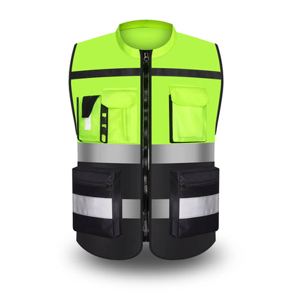 Custom LOGO Safety Vest for Men Work Vest with Pockets and Zipper Safety Construction Two Tone Workwear Vest Volunteer Uniform