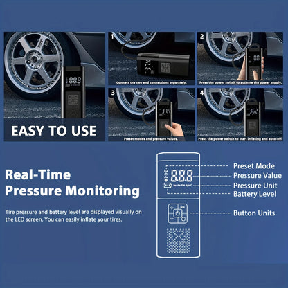 Portable Car Air Compressor 3X Faster 150PSI Cordless Tire Inflator Pump with Digital Gauge for Car Motorcycle Bike Air Pump