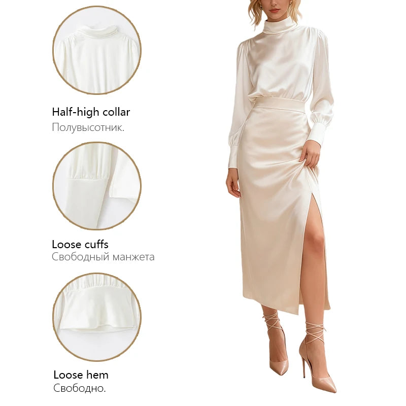 Womens Satin Textured Backless Blouse With Bow Detail Long Sleeves Elegant And Silky Women S Shirt Top For Everyday Casual Wear