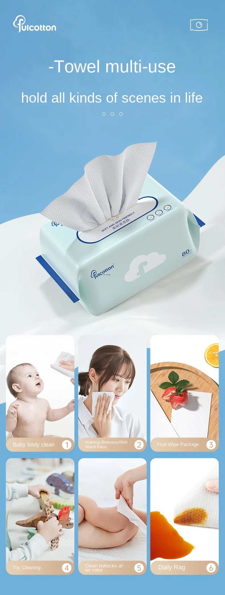 Baby Cotton Soft Towel Plain Weave 80 Disposable multi-use towel for various daily care routines